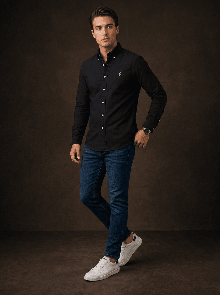 Ralph Lauren Men's Slim Fit Long Sleeve Oxford Shirt in Black
