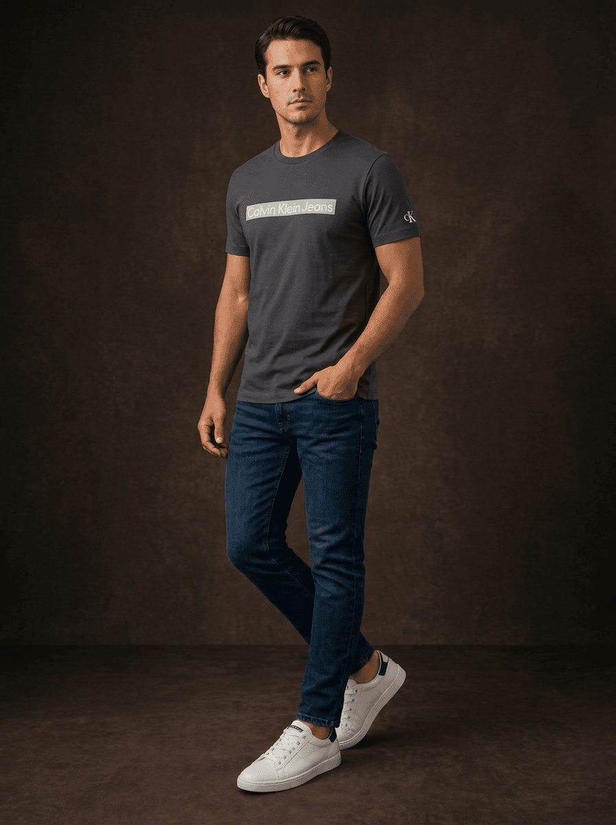Calvin Klein Jeans Men's Box Logo Graphic T-Shirt - Charcoal