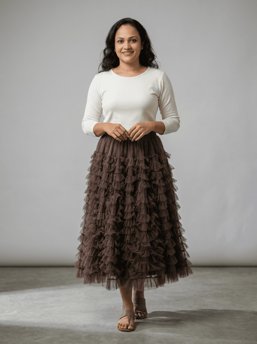 Chocolate Brown Tiered Tulle Maxi Skirt | Ruffled Mesh Skirt