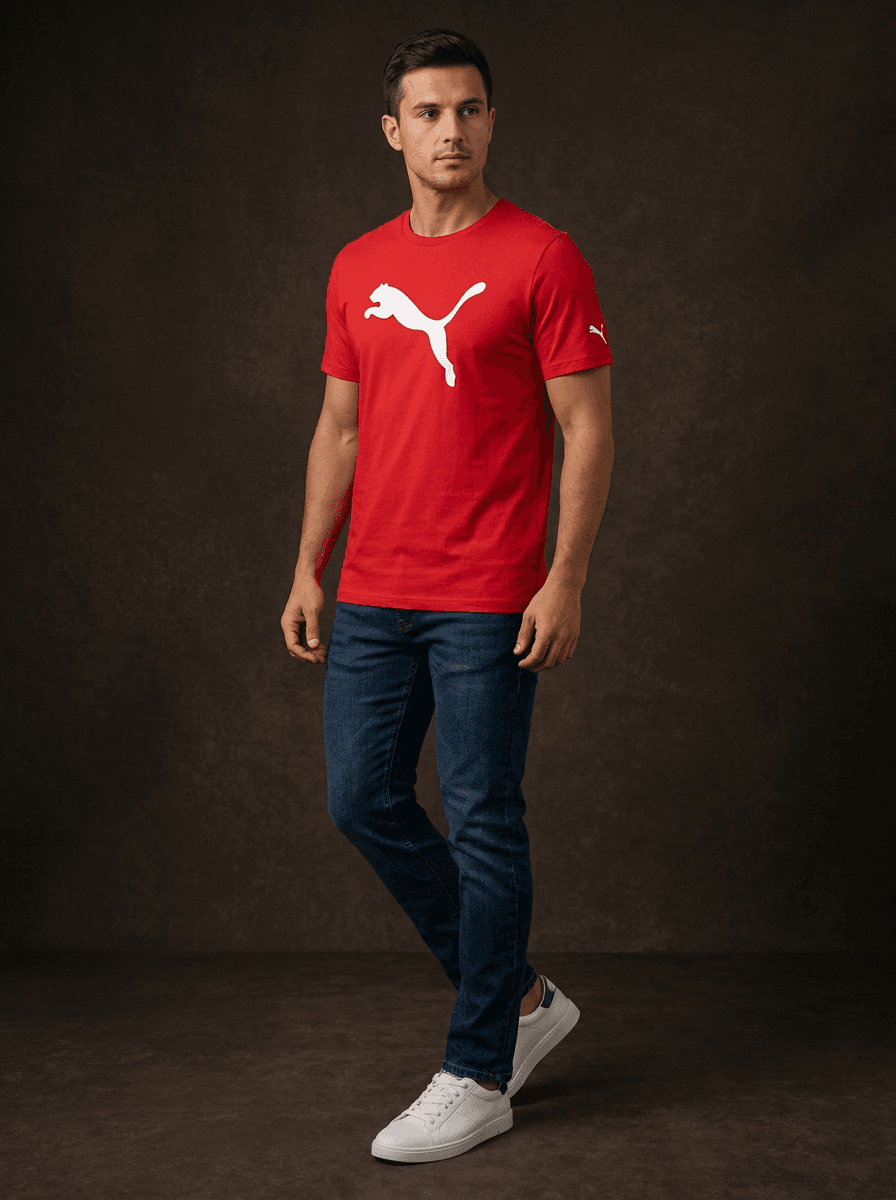 Puma Men's Big Cat Logo Performance T-Shirt in Red | Athletic Tee