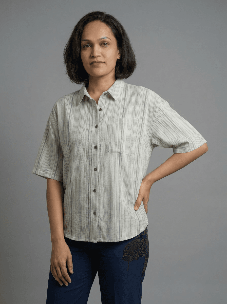 Oversized Short Sleeve Striped Button-Down Shirt | Relaxed Fit