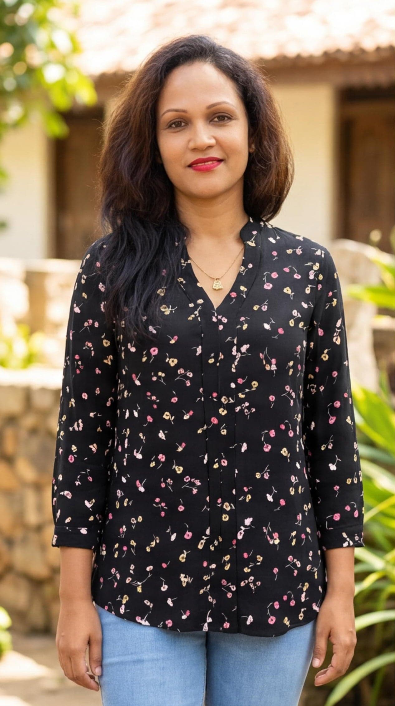 Womens Black Floral Blouse — image 2