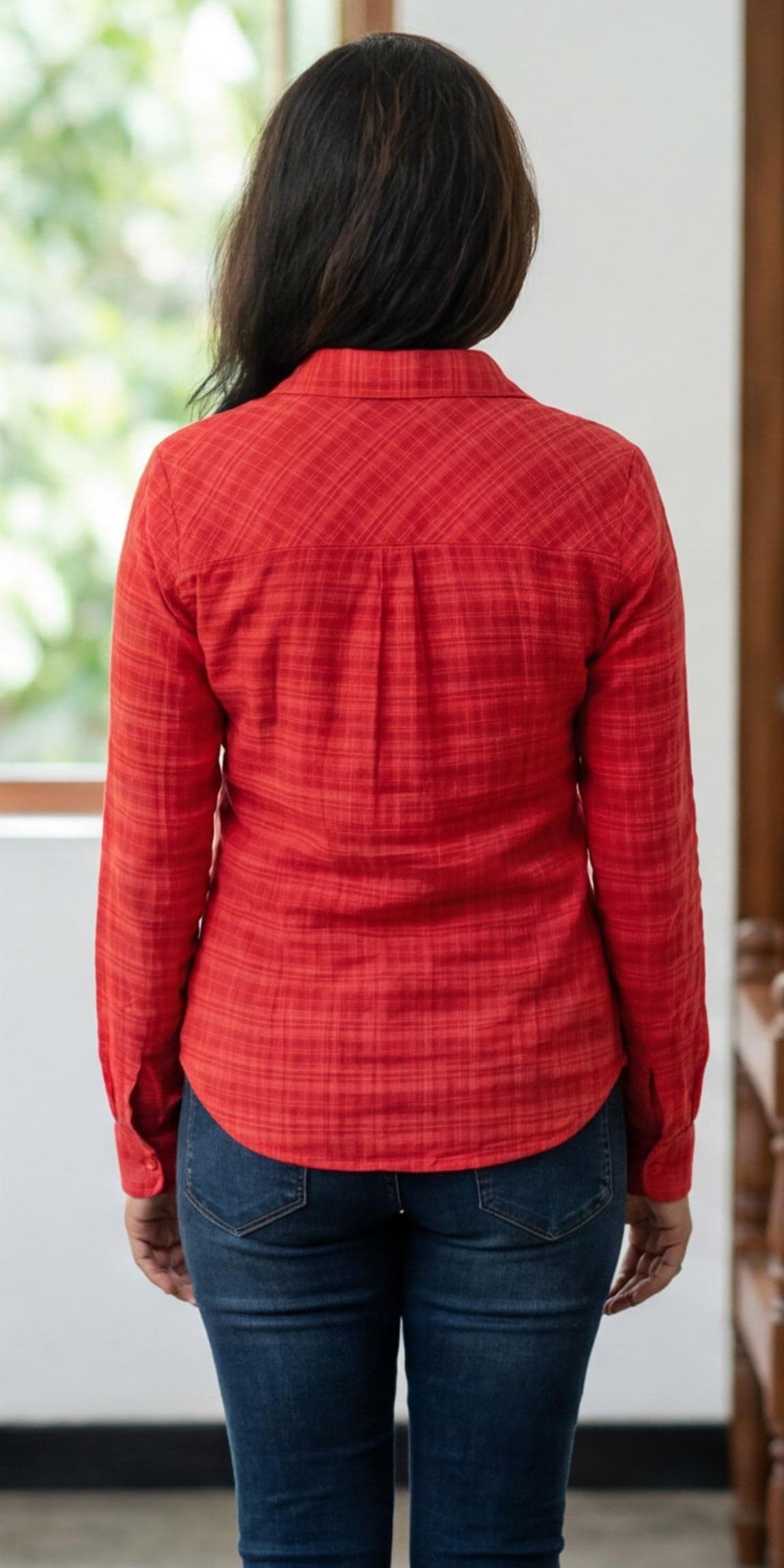 Red Plaid Button-Down Shirt - Long Sleeve, Relaxed Fit | Women's Top — image 5