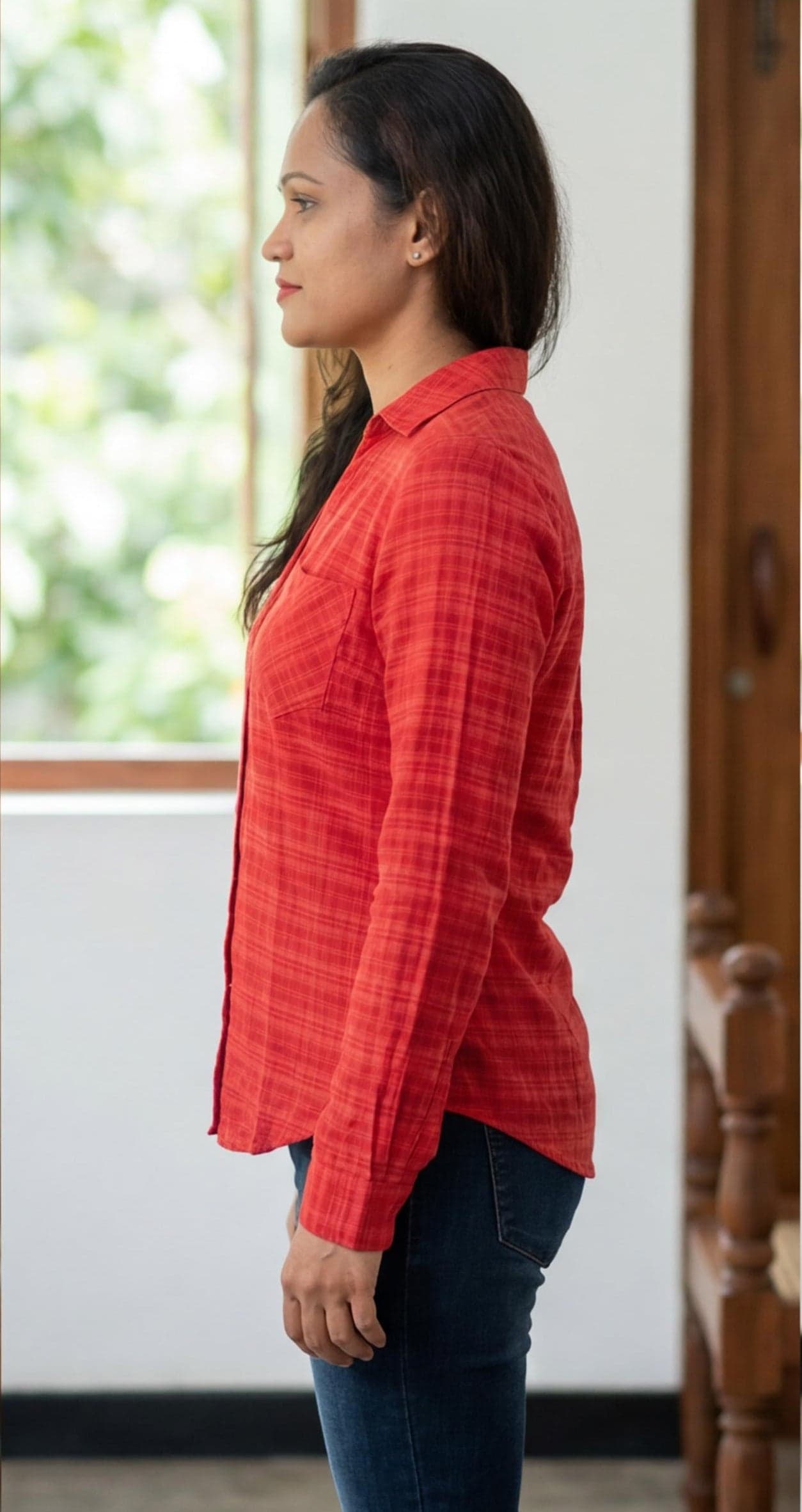Red Plaid Button-Down Shirt - Long Sleeve, Relaxed Fit | Women's Top — image 6