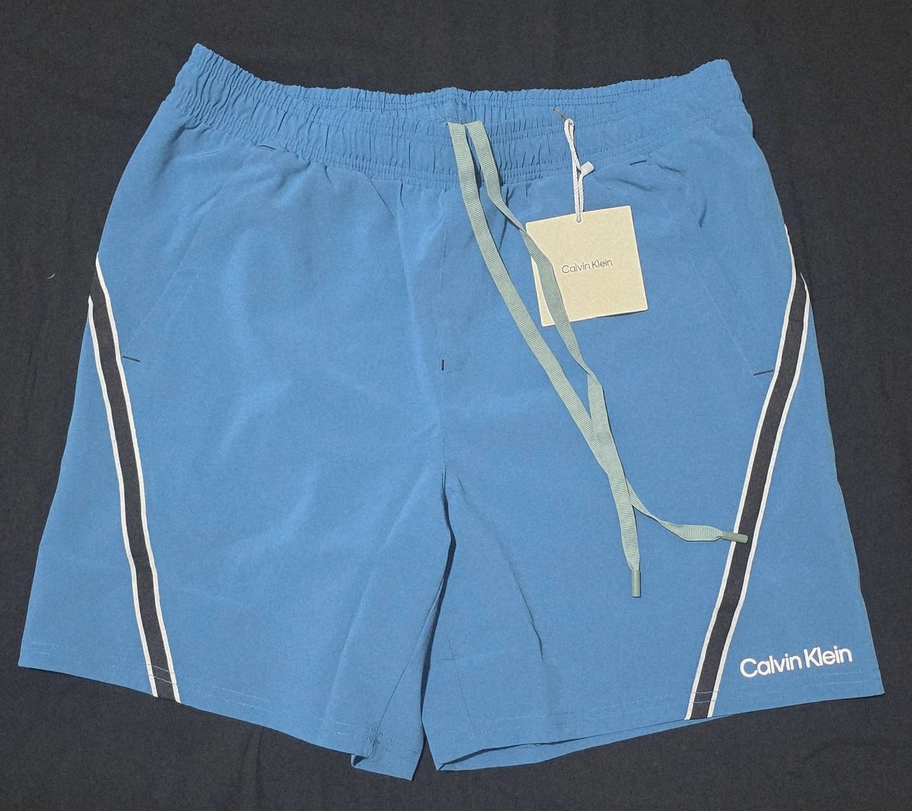 Calvin Klein Men's Blue Stripe Swim Trunks with Zipper Pocket — image 4