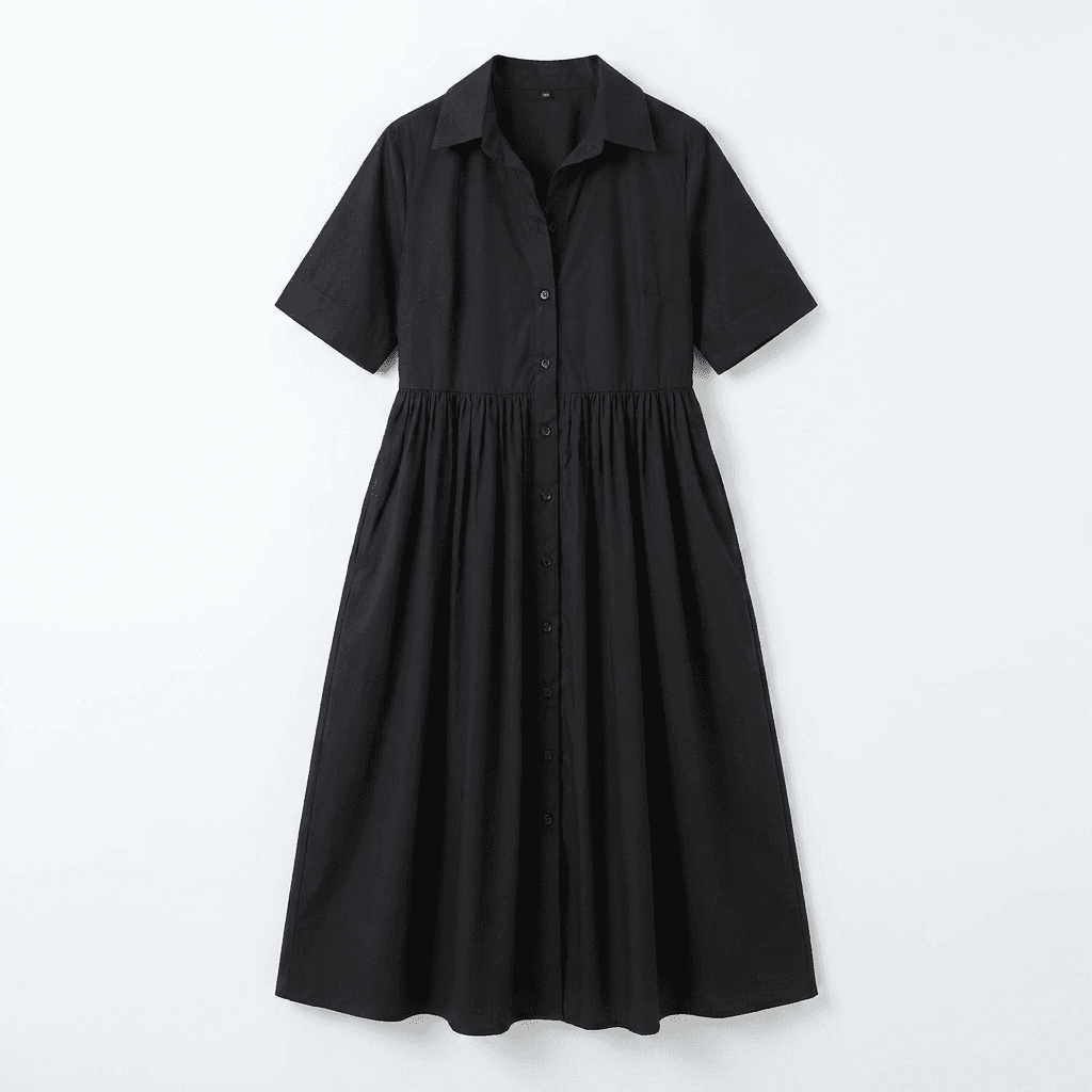 Classic Black Cotton Midi Shirt Dress with Pockets | Dress Me — image 2