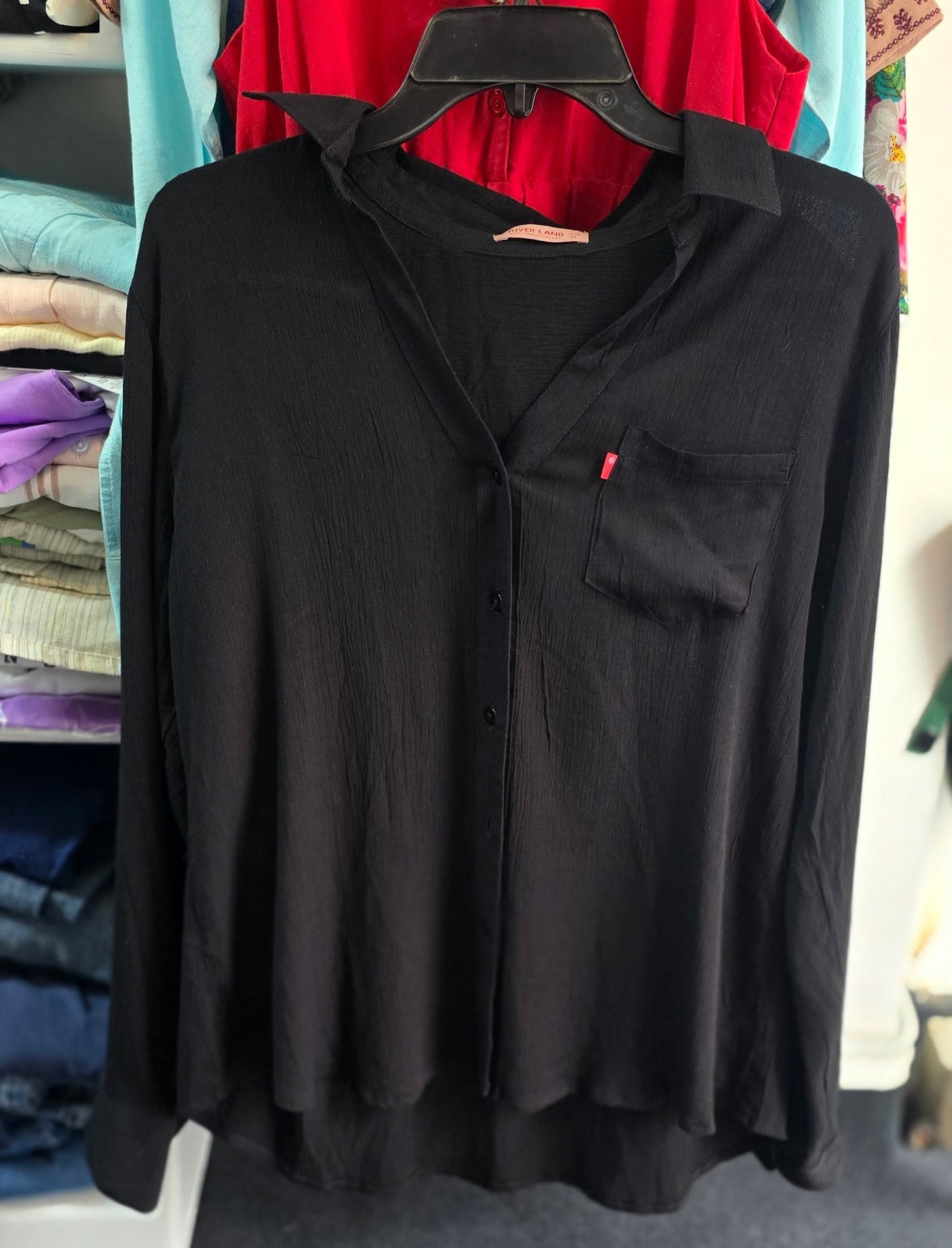 Women's Black V-Neck Long Sleeve Blouse | Relaxed Fit Tunic Top — image 3