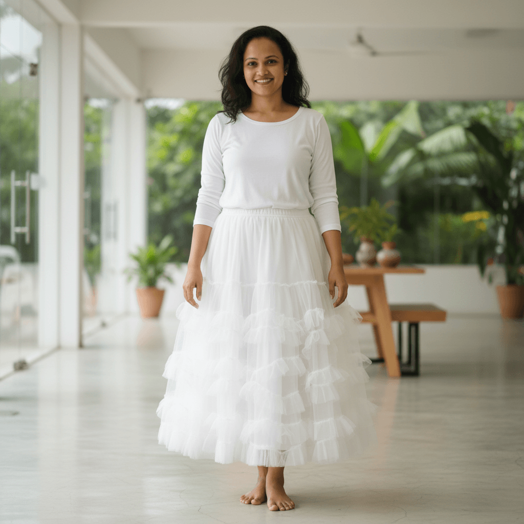 Bright White Ruffled Tulle Maxi Skirt | Tiered Mesh Skirt — image 2