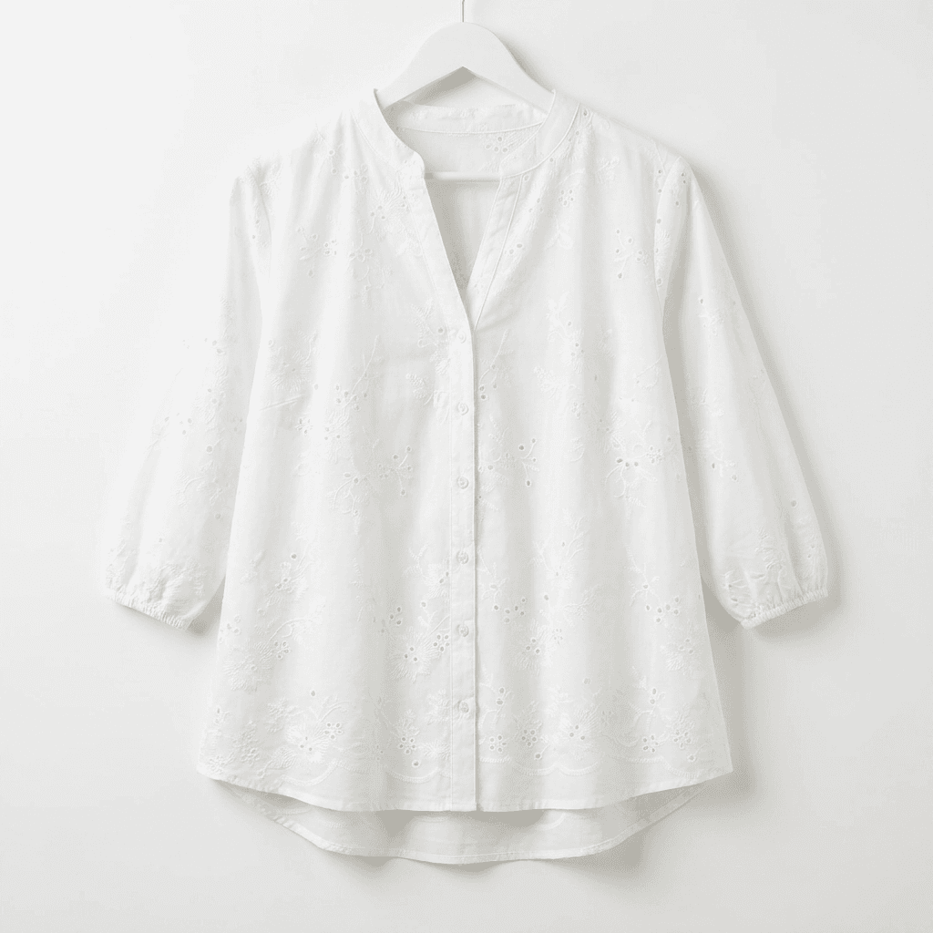 White Embroidered Eyelet Cotton Blouse | Bohemian Button-Down Top — image 2
