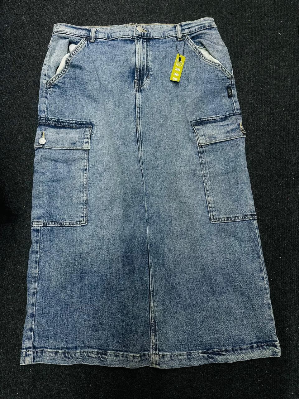 Women's Vintage Wash Long Denim Cargo Skirt | Utility Midi Skirt — image 4