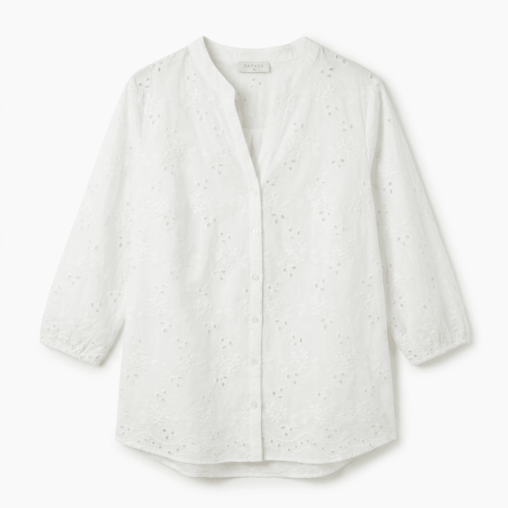 White Broderie Anglaise Button-Up Blouse | Cotton Eyelet Top — image 2