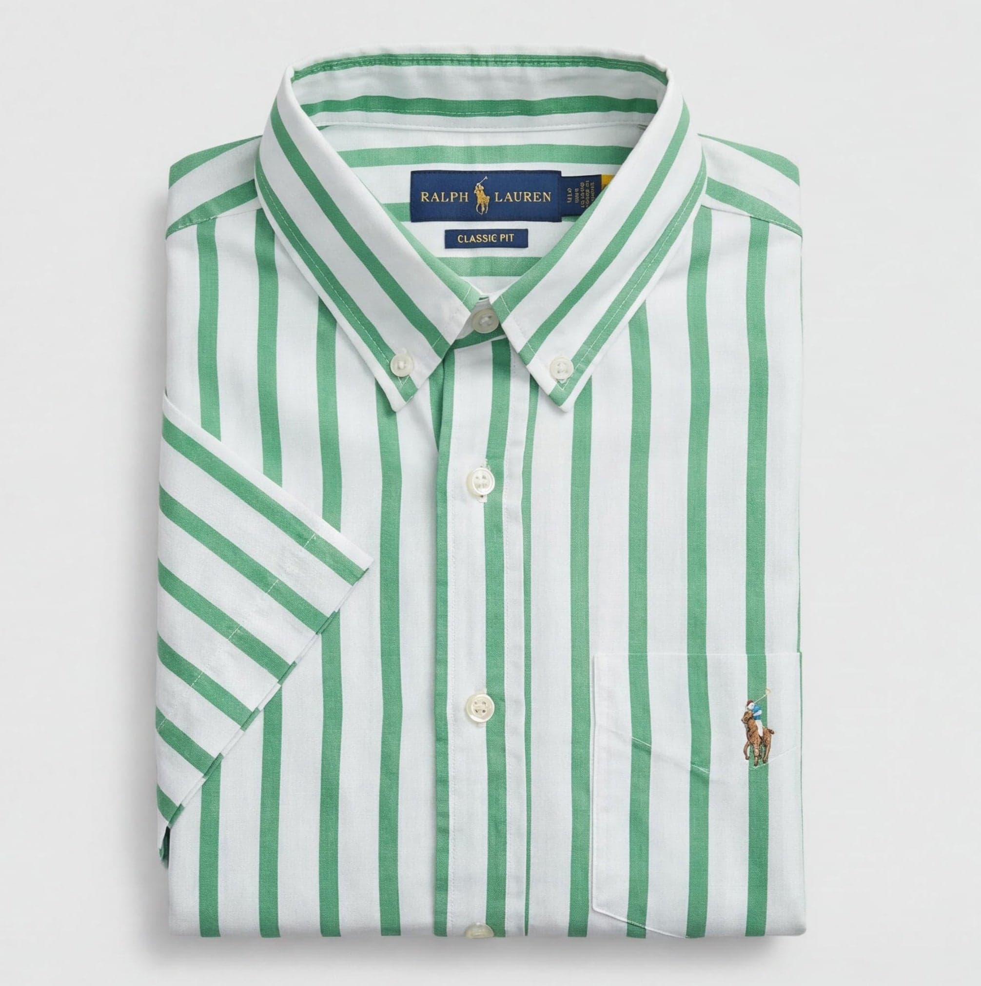 Ralph Lauren Men's Classic Fit Green Striped Short Sleeve Shirt — image 2