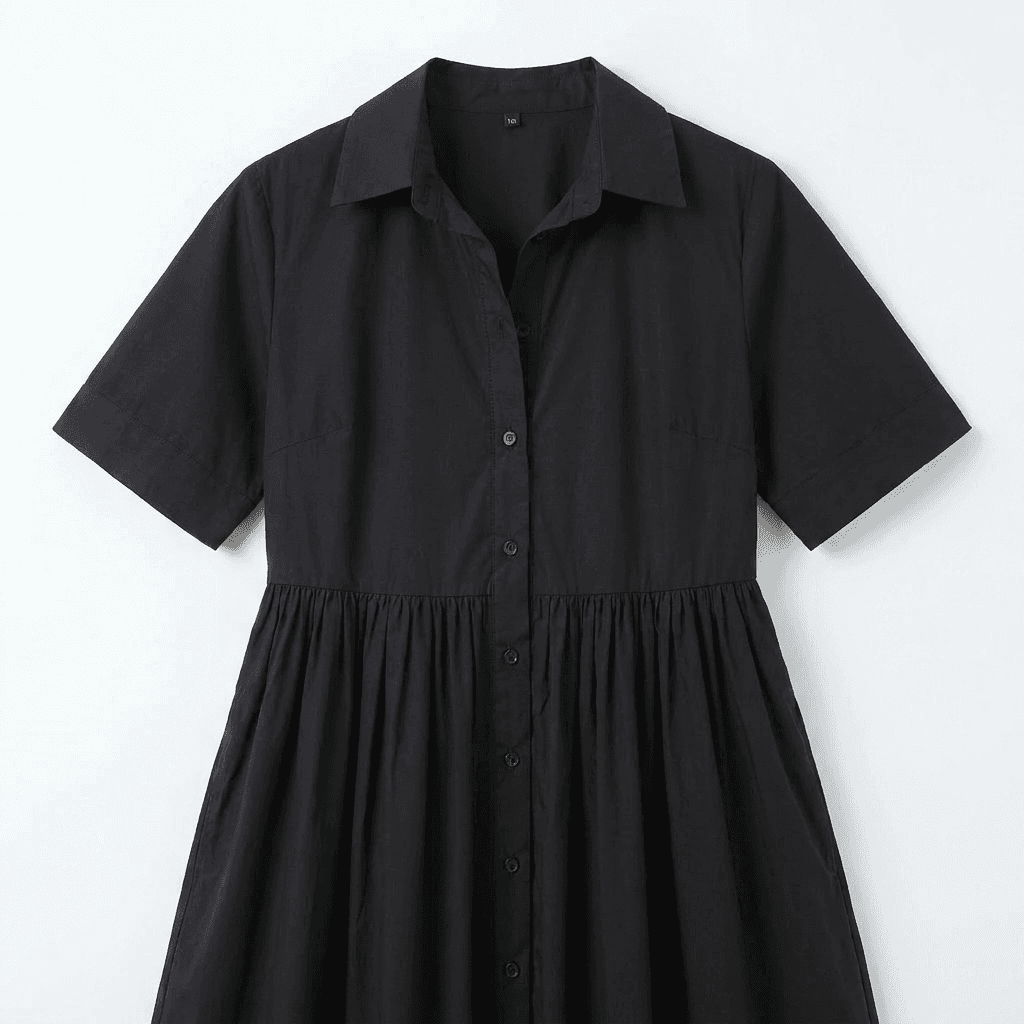 Classic Black Cotton Midi Shirt Dress with Pockets | Dress Me — image 3
