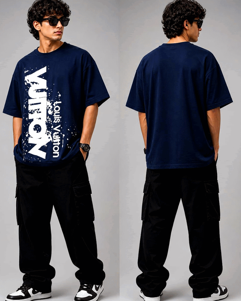 Men's Louis Vuitto Tshirt Puff Print Oversized T-Shirt | Drop Shoulder Tee — image 3