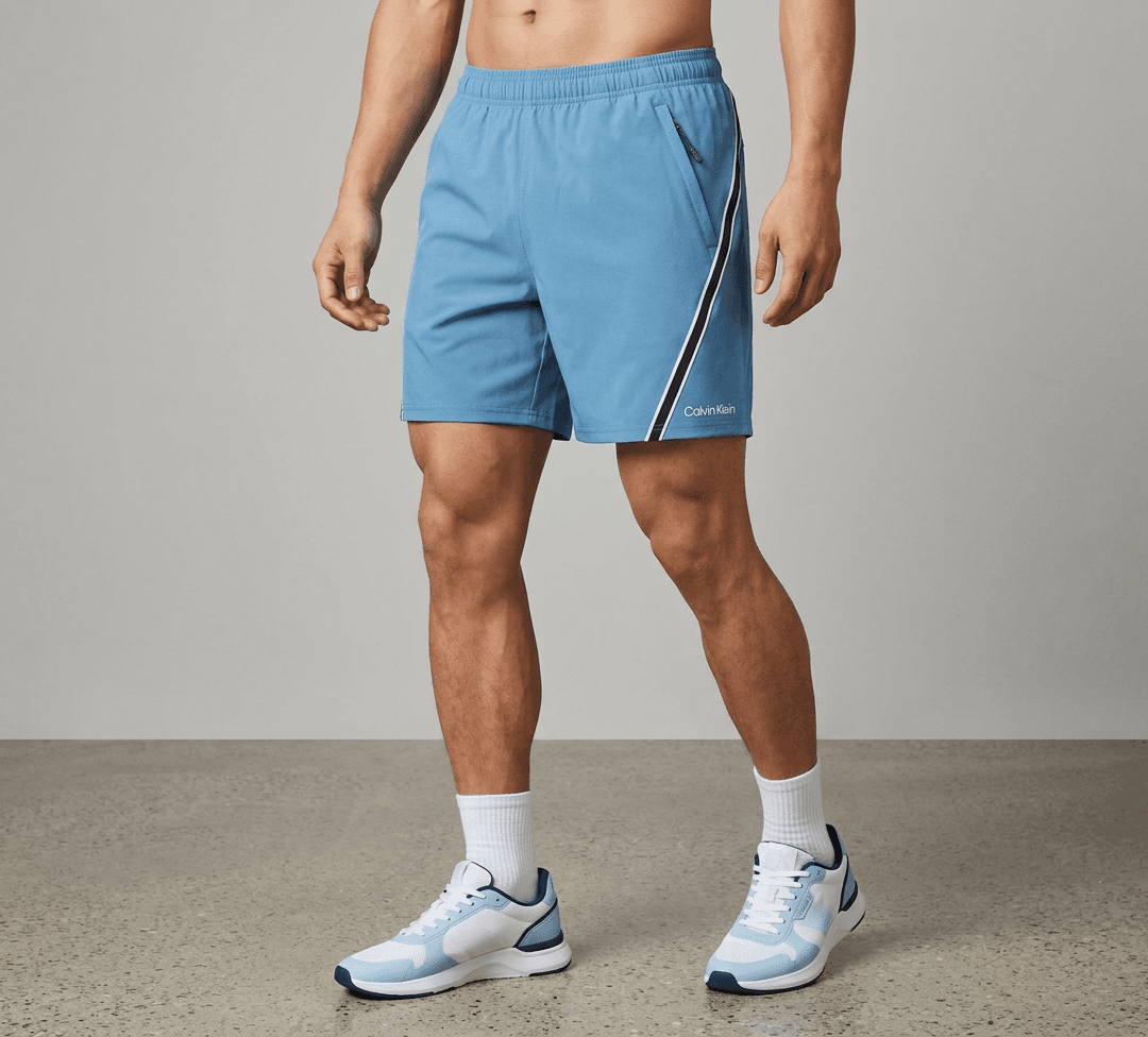Calvin Klein Men's Blue Stripe Swim Trunks with Zipper Pocket — image 2