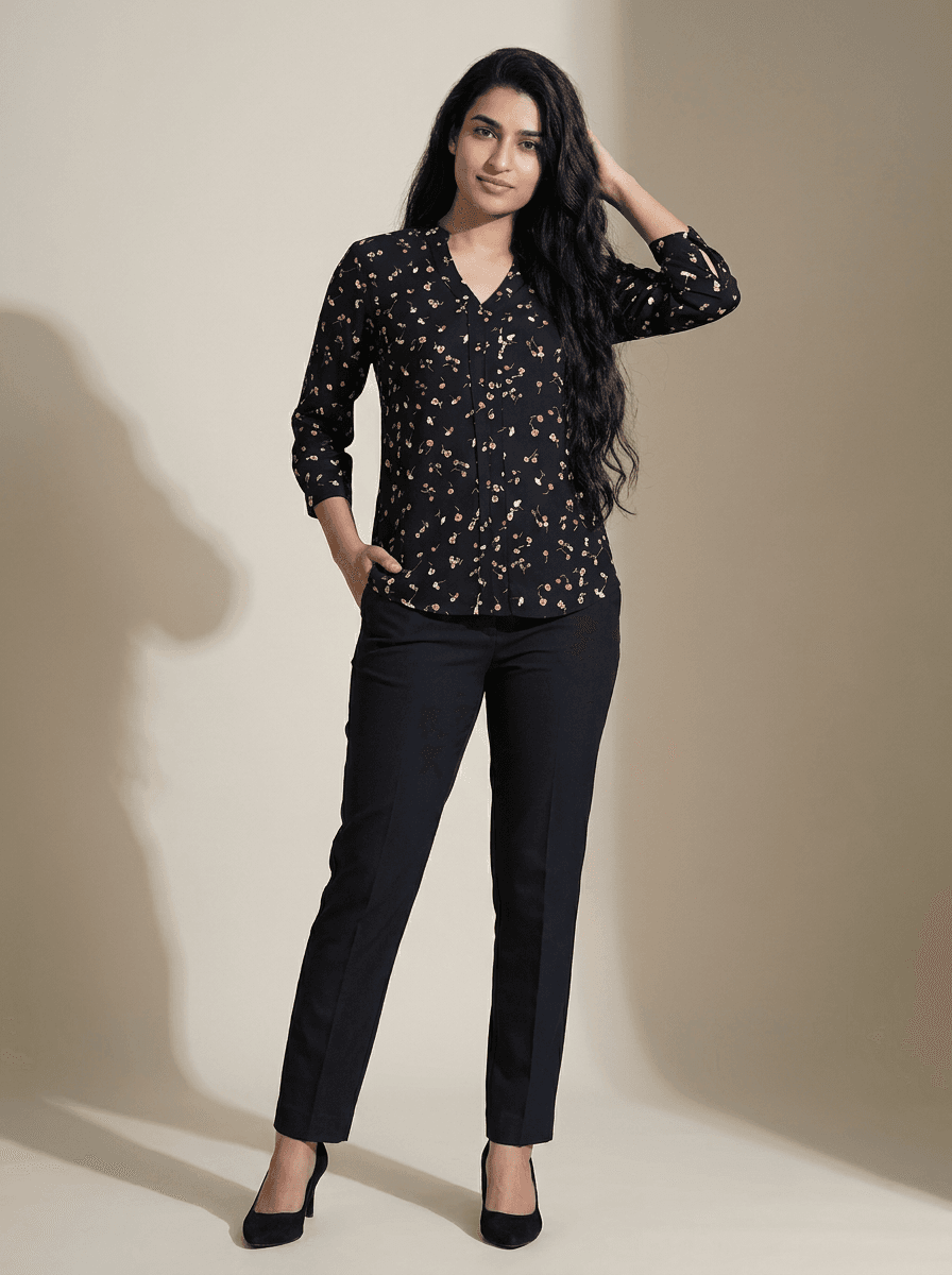 Womens Black Floral Blouse