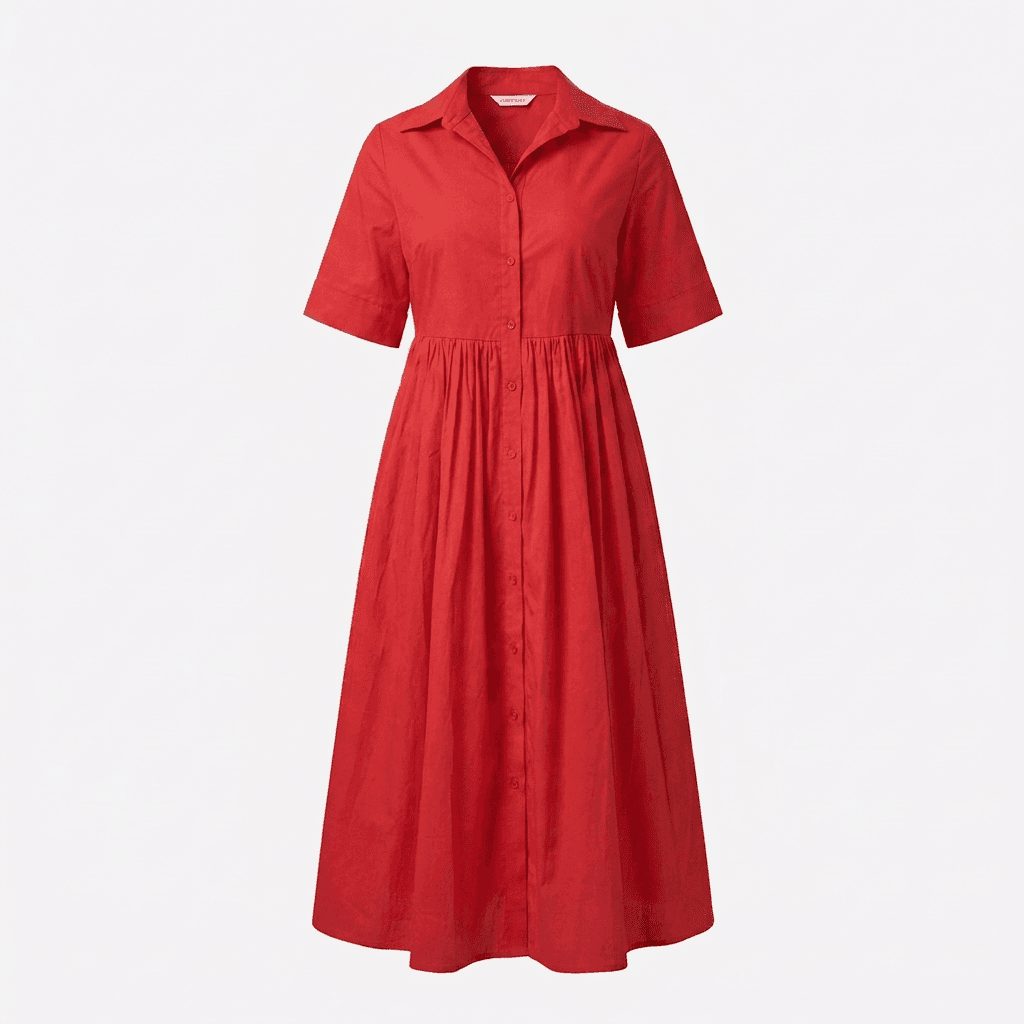 Red Cotton Midi Shirt Dress with Collar | Casual & Chic Style — image 4