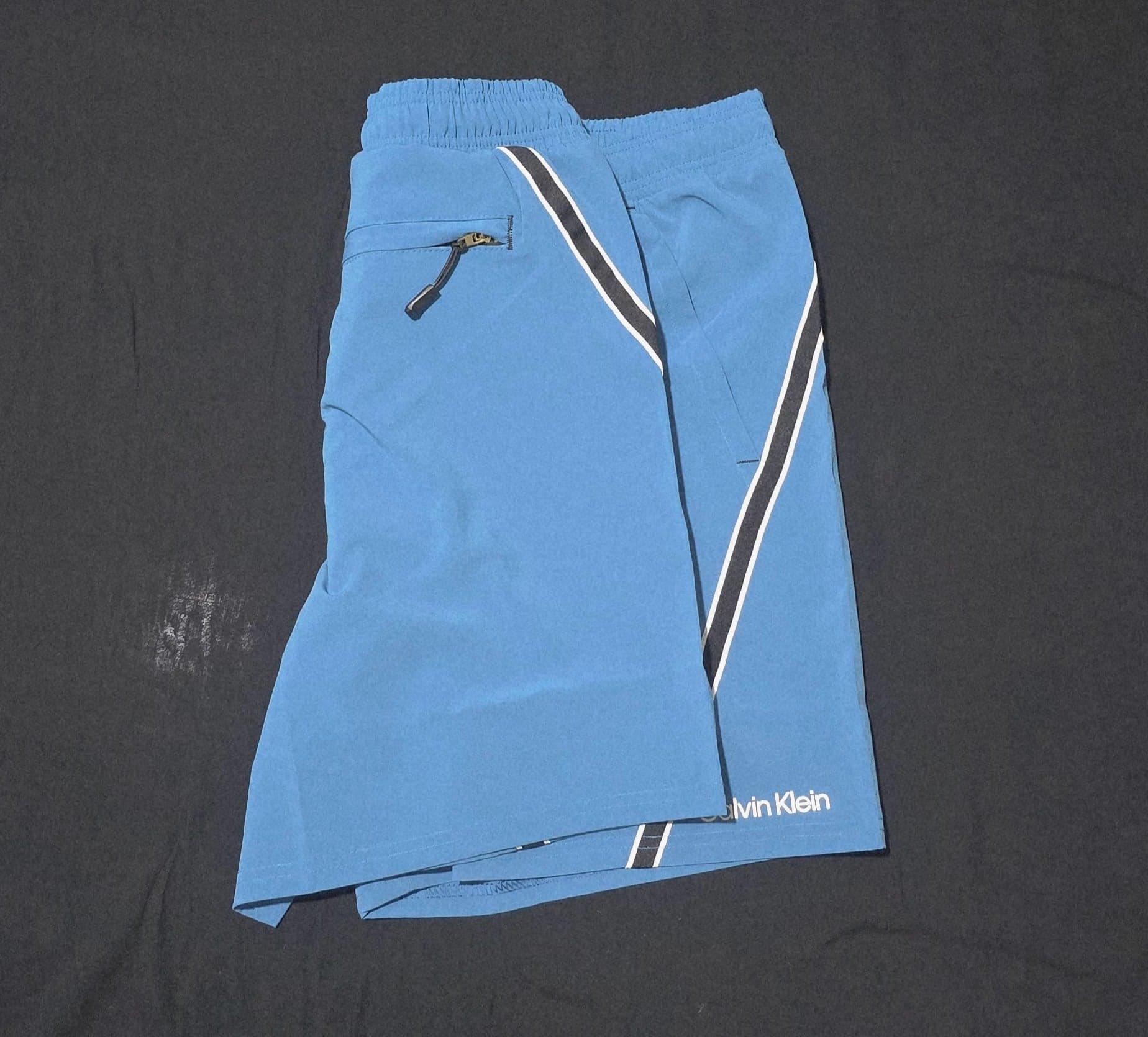Calvin Klein Men's Blue Stripe Swim Trunks with Zipper Pocket — image 3