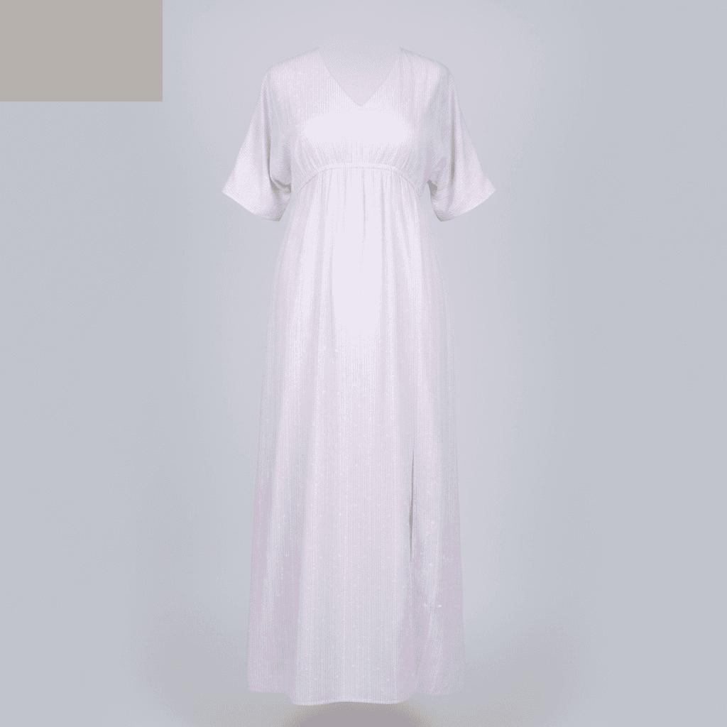 Serene Pink Textured Cotton V-Neck Maxi Dress with Slit — image 3