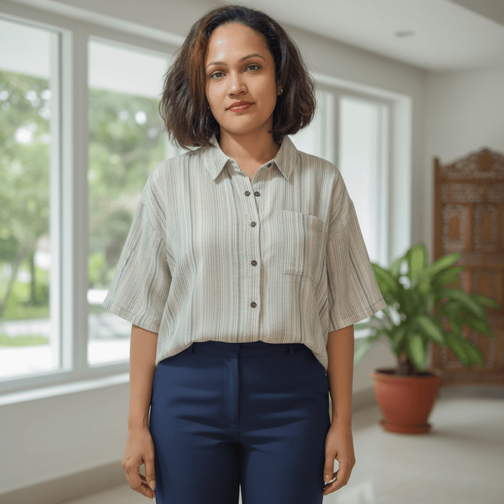 Oversized Short Sleeve Striped Button-Down Shirt | Relaxed Fit — image 3