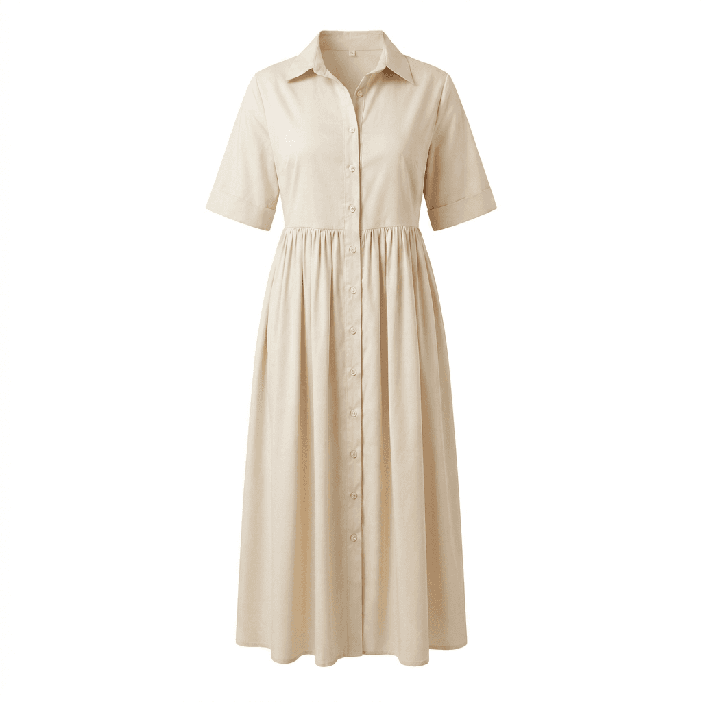 Elegant Cream Midi Shirt Dress | 100% Cotton Button-Down Style — image 3