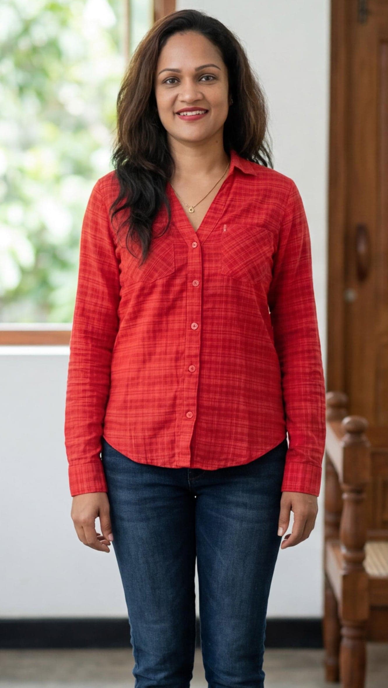 Red Plaid Button-Down Shirt - Long Sleeve, Relaxed Fit | Women's Top — image 2