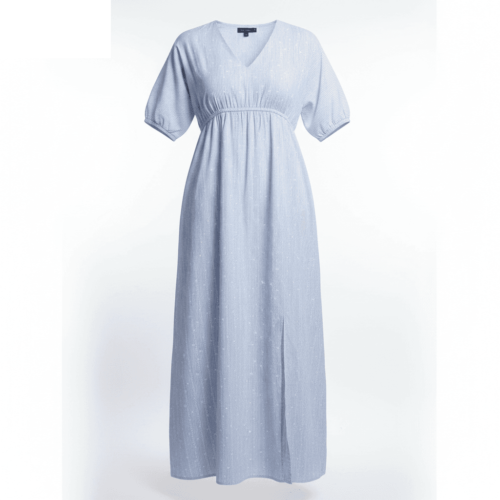 Striped Cotton Empire Waist Maxi Dress with Side Slit | Blue — image 2