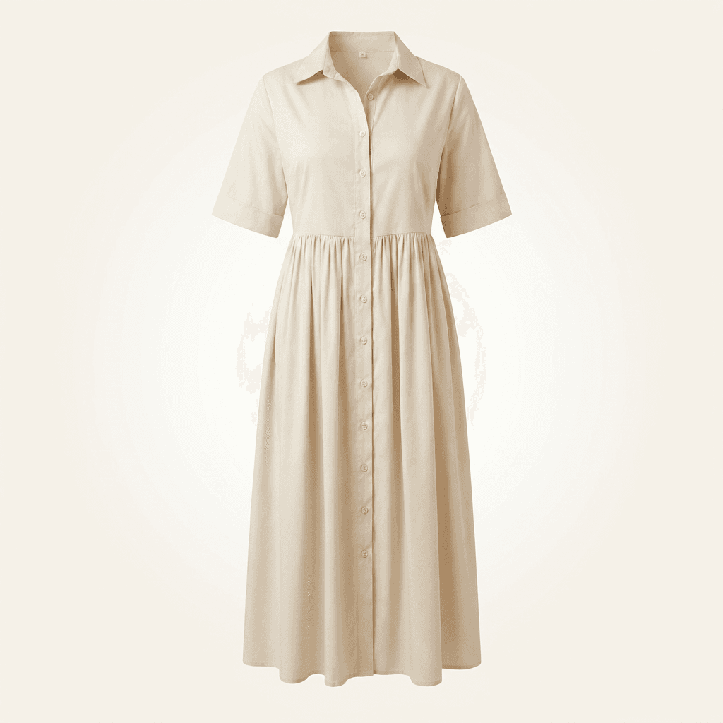 Elegant Cream Midi Shirt Dress | 100% Cotton Button-Down Style — image 2