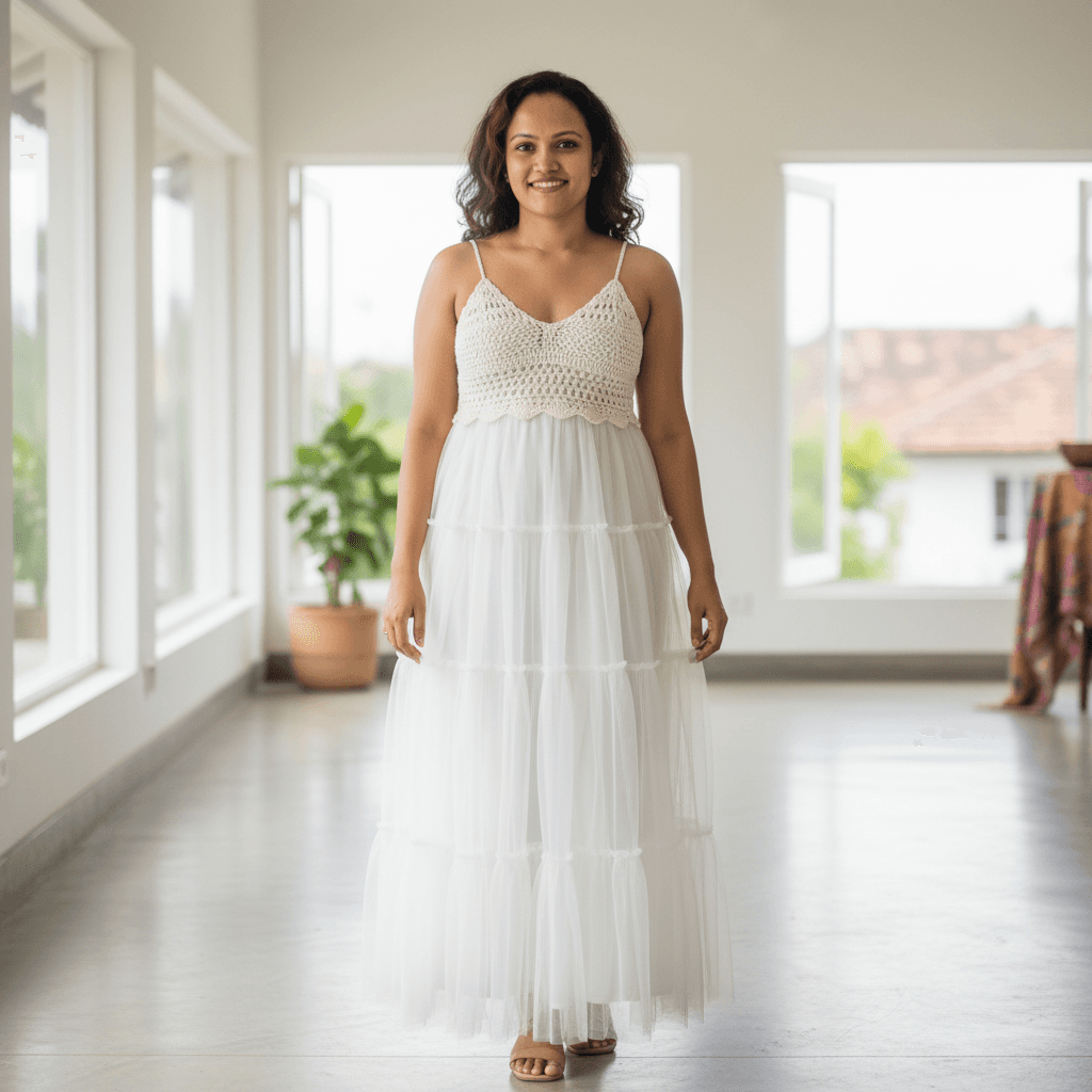 Crochet Bodice Tulle Dress - Ruffled Tiered Skirt - Sizes 28-36 — image 2