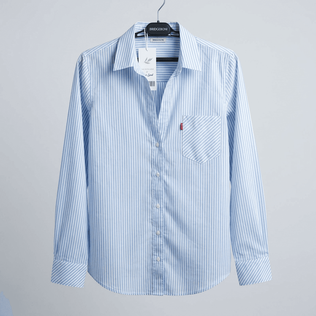 Women's Classic Blue & White Striped Long Sleeve Button-Up Shirt — image 2
