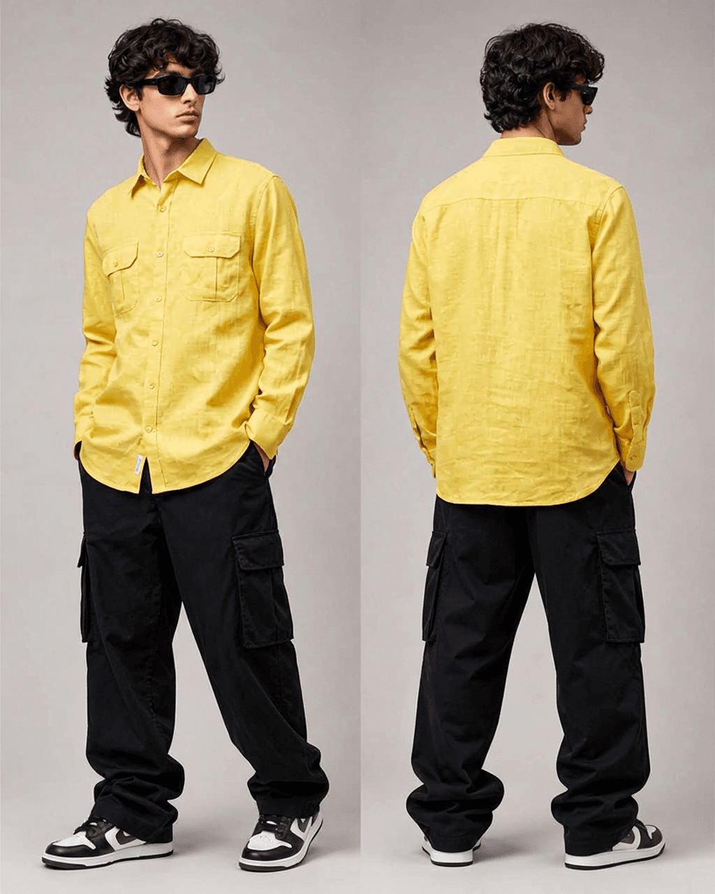 Allen Solly Men's Yellow 100% Linen Casual Shirt with Pockets — image 2