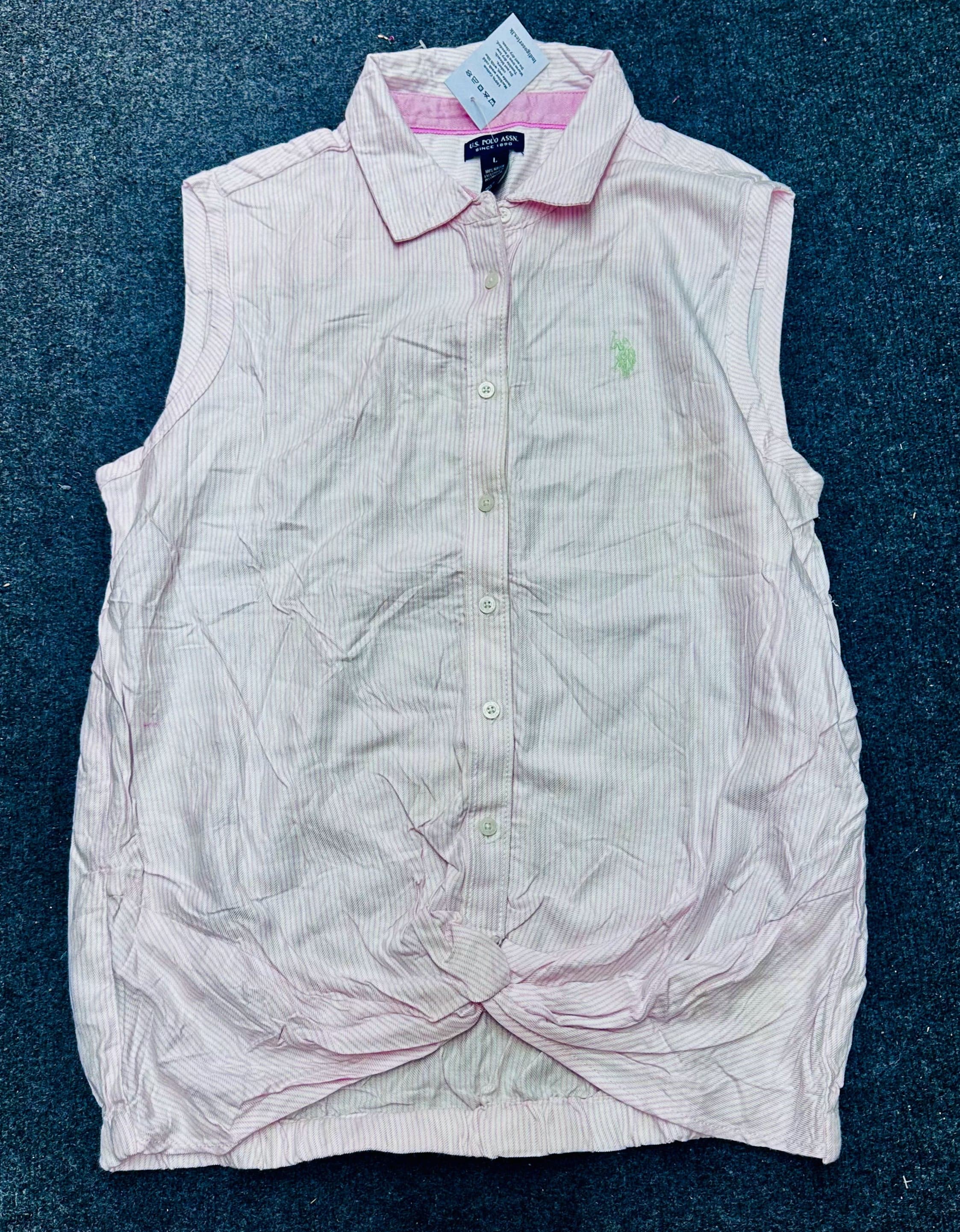 U.S. Polo Assn. Pink Stripe Tie-Front Sleeveless Shirt | Summer Top — image 7