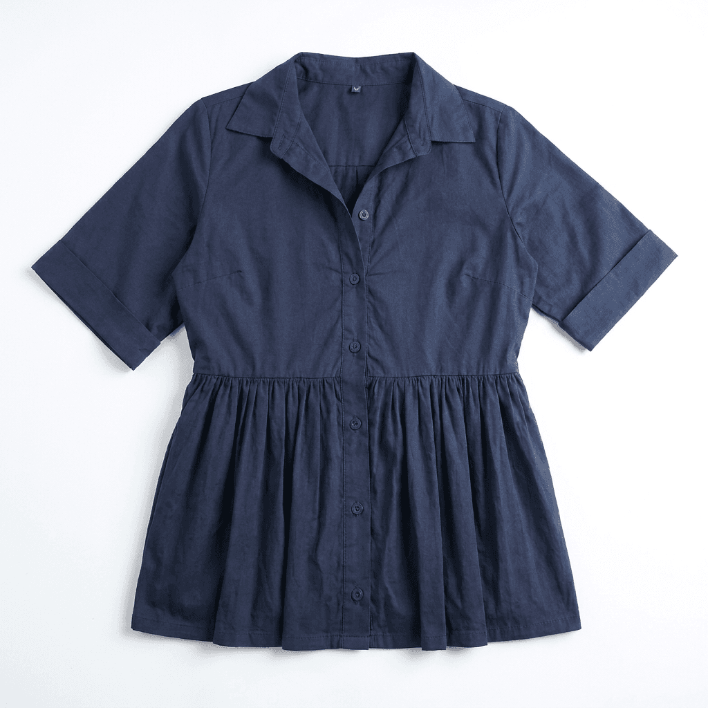 Classic Navy Button-Down Midi Shirt Dress | 100% Cotton — image 3