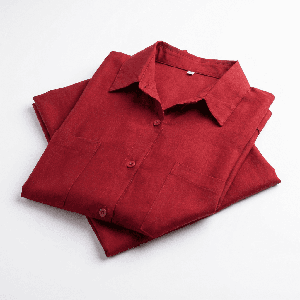 Relaxed Red Button-Down Shirt Dress with Pockets | Casual Chic — image 2