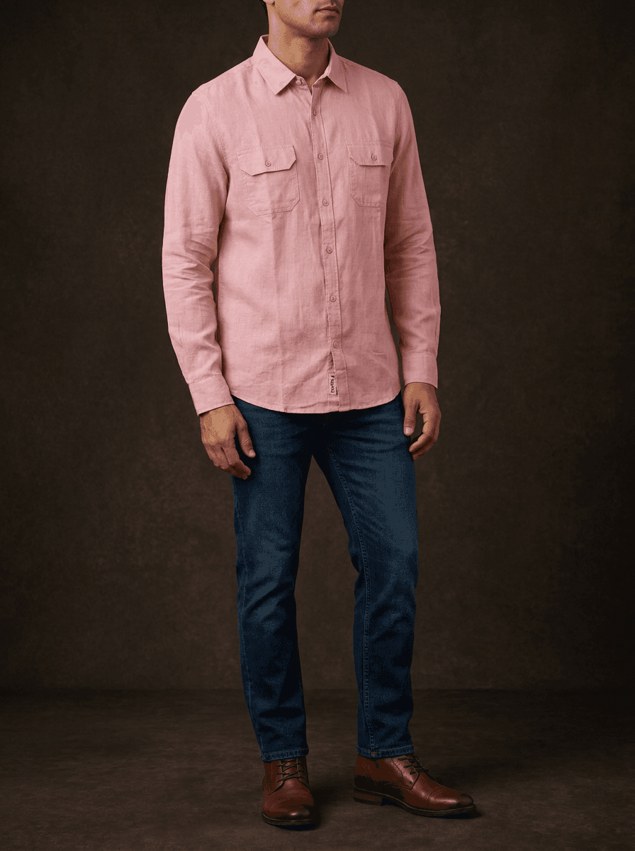 Allen Solly Men's Pink Linen Casual Shirt with Double Pockets — image 1