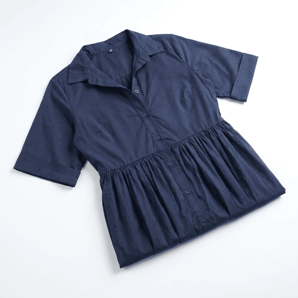 Classic Navy Button-Down Midi Shirt Dress | 100% Cotton — image 2
