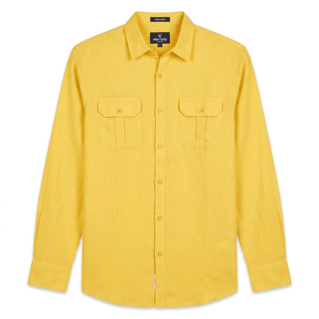 Allen Solly Men's Yellow 100% Linen Casual Shirt with Pockets — image 3