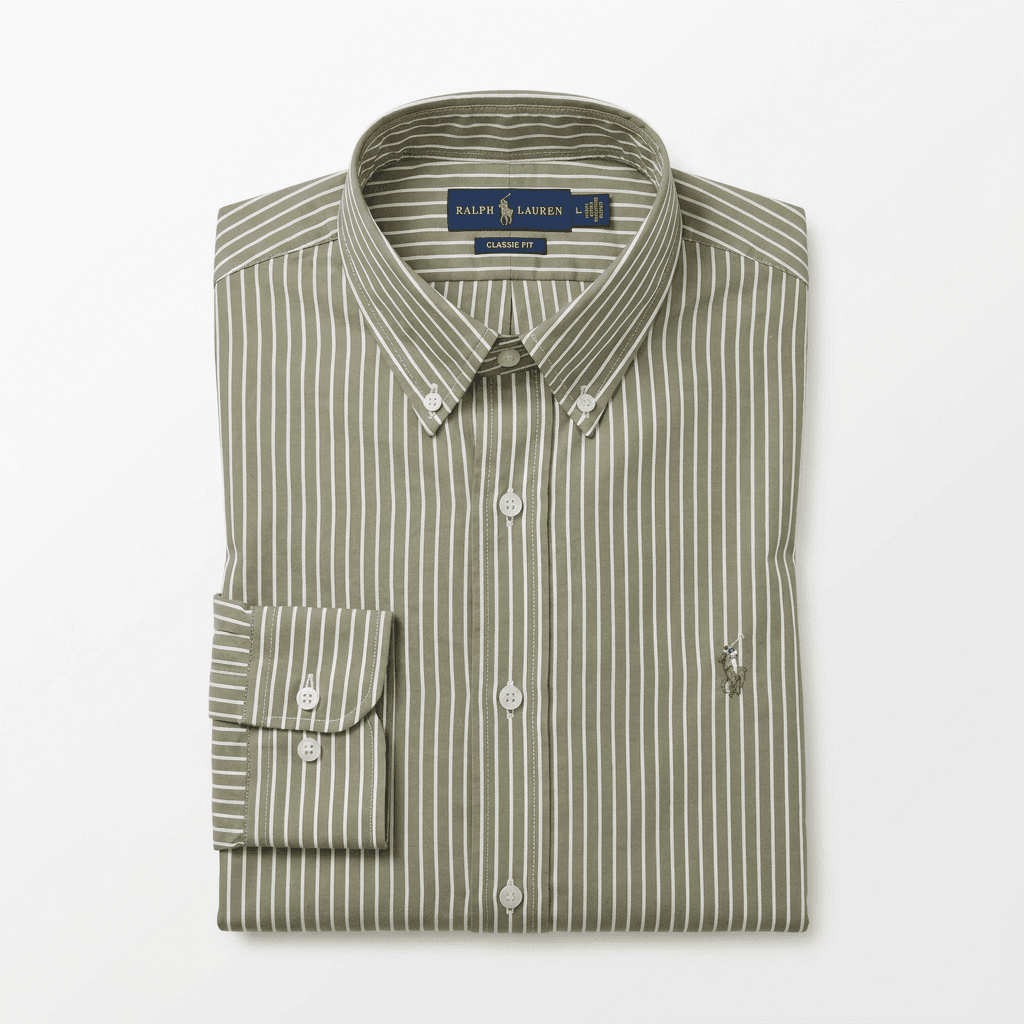 Ralph Lauren Men's Classic Fit Striped Polo Bear Shirt Sage Green — image 2