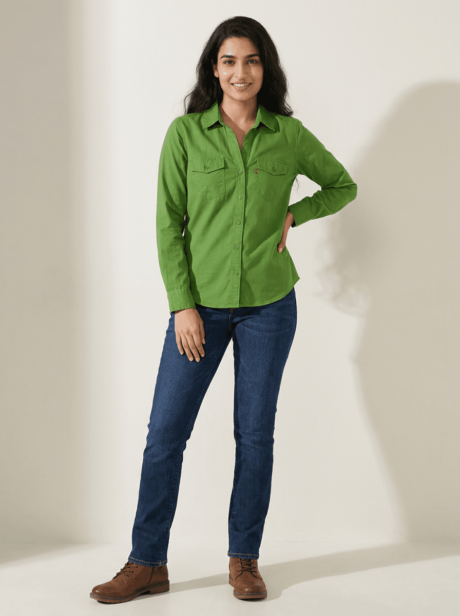 Women's Green Utility Button-Down Shirt | Long Sleeve Casual Top — image 1