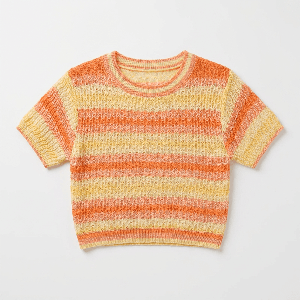 Sunset Striped Knit Crop Top | Short Sleeve Sweater Top — image 3