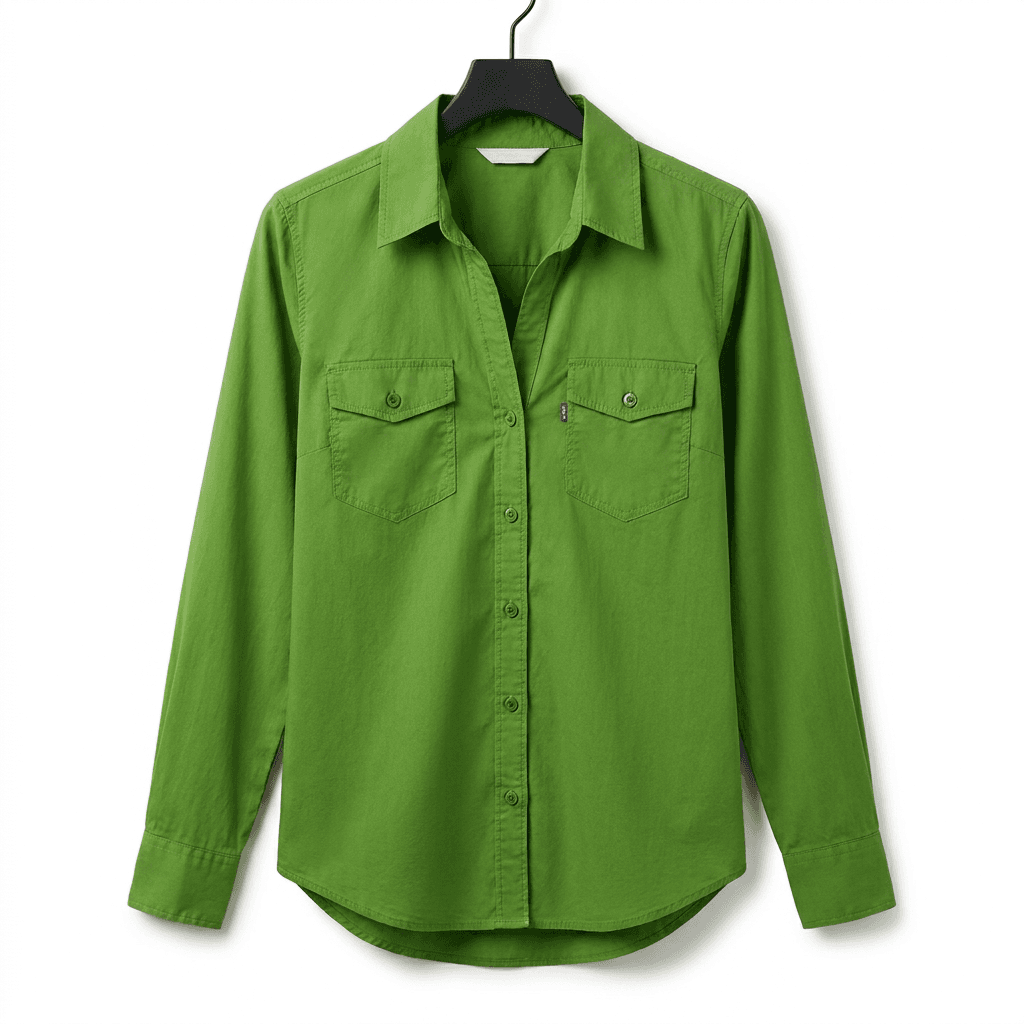 Women's Green Utility Button-Down Shirt | Long Sleeve Casual Top — image 2