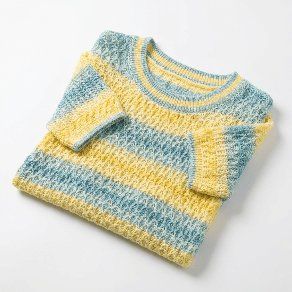 Pastel Striped Pointelle Knit Top | Short-Sleeve Cropped Sweater — image 3
