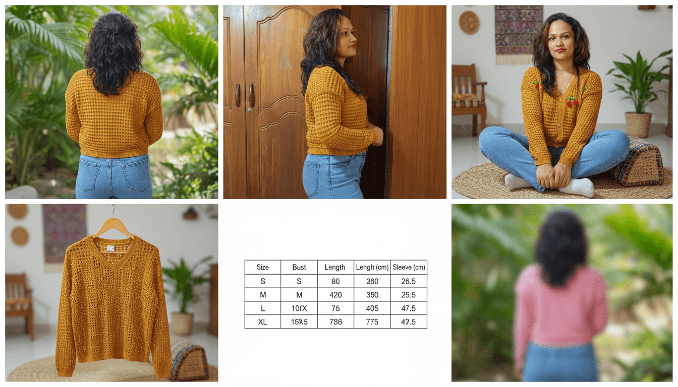Women's Mustard Yellow Open Knit Cropped Sweater | Boho Top — image 3