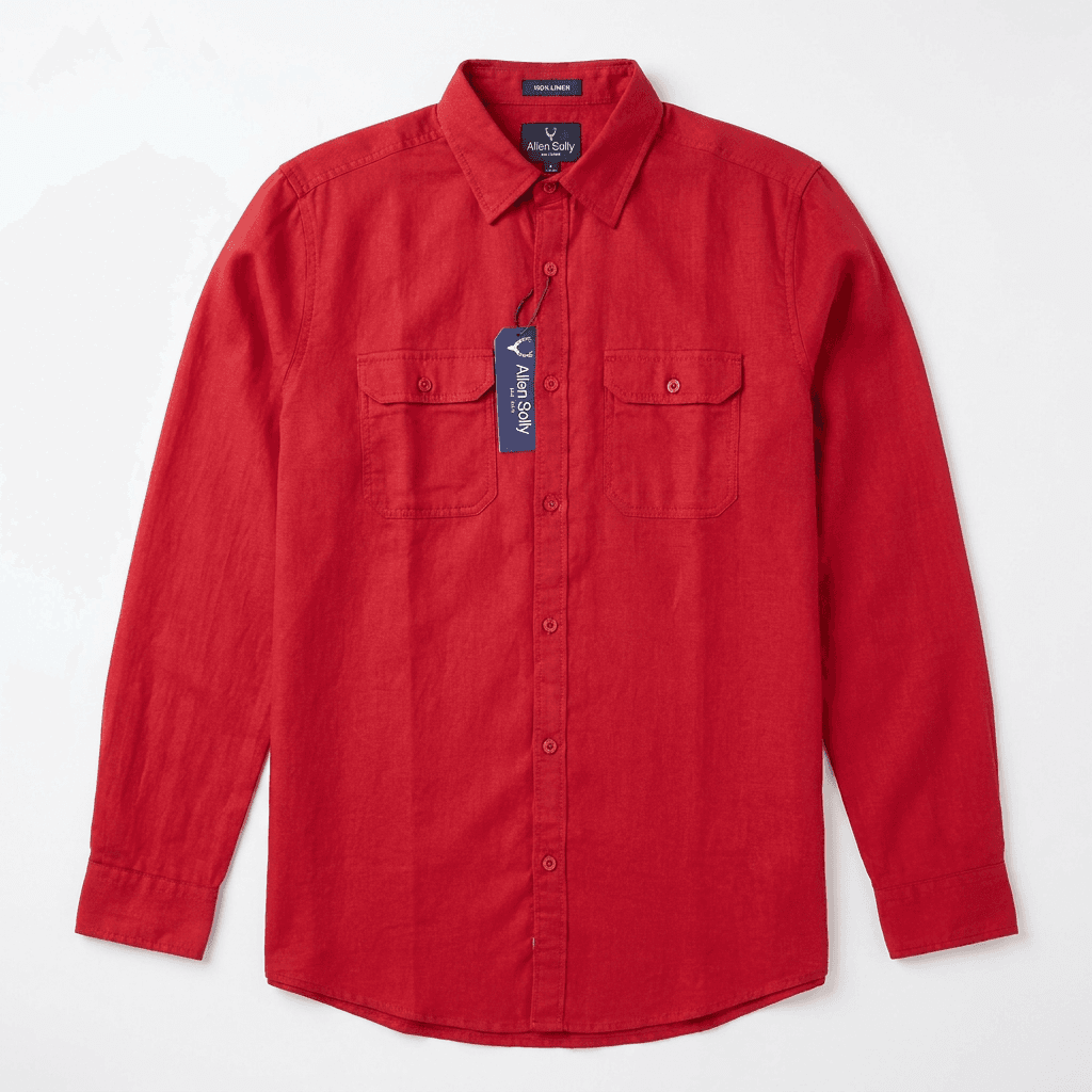 Allen Solly Men's Red 100% Linen Long Sleeve Casual Shirt — image 3