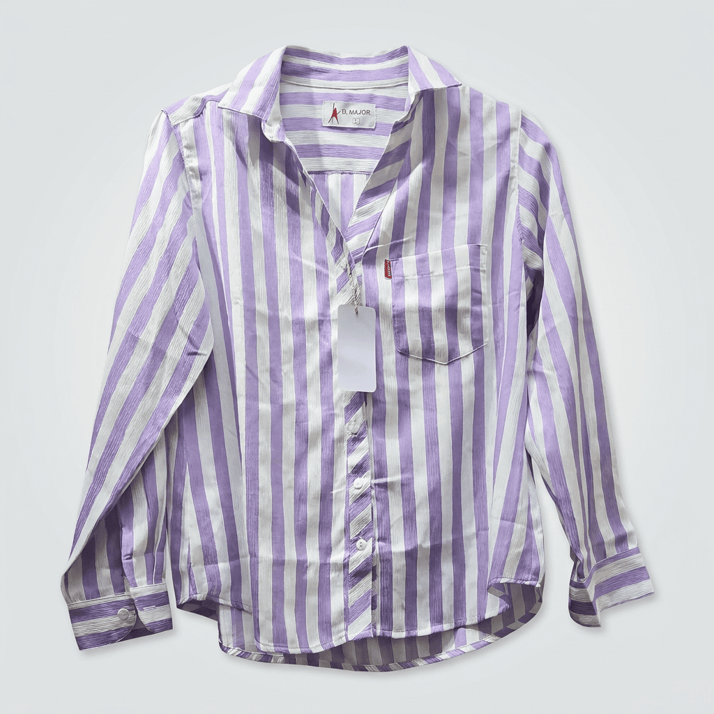Lavender & White Striped Button-Down Shirt | Relaxed Fit Cotton Top — image 2