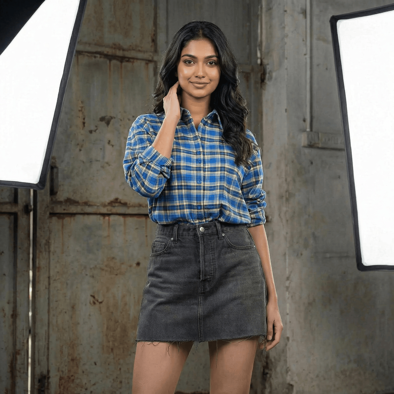 Women's Blue & Yellow Plaid Button-Down Shirt | Casual Classic Top — image 3