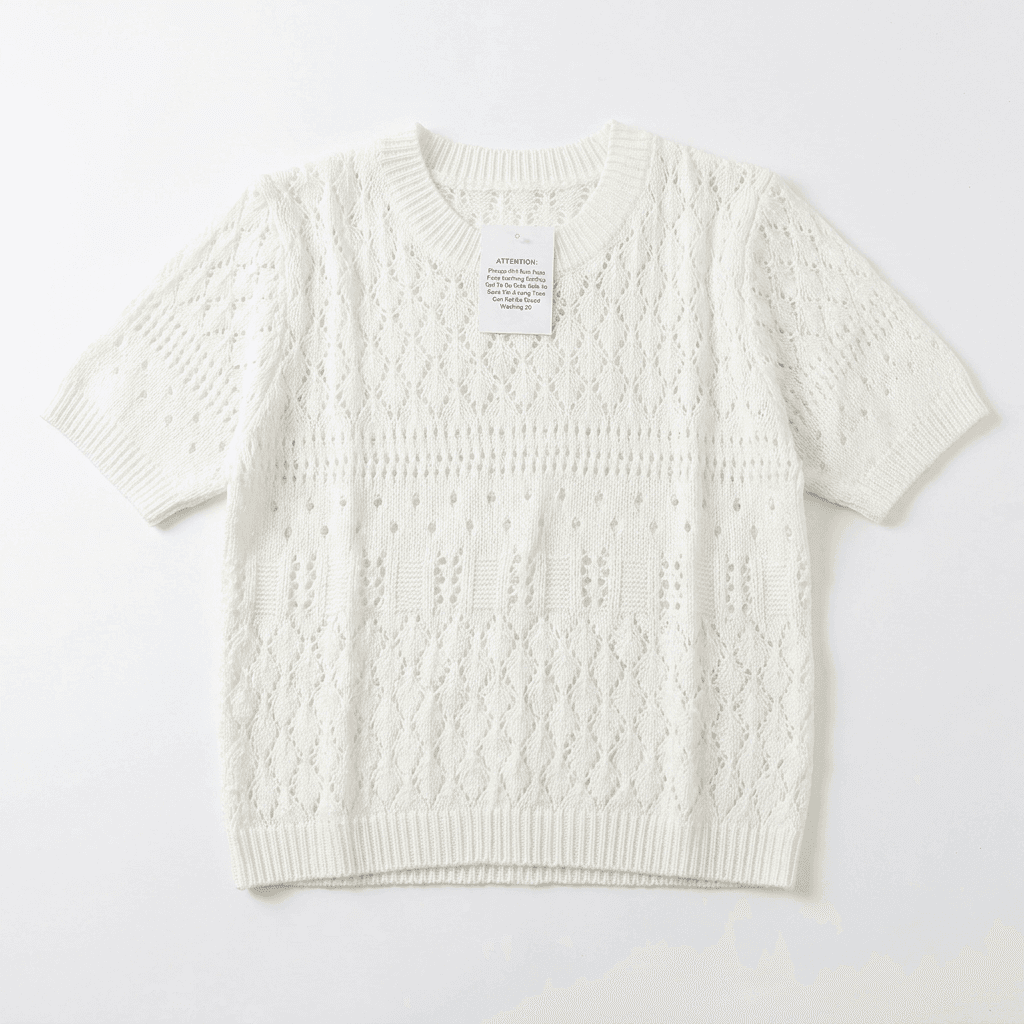 Women's Pointelle Knit Short Sleeve Sweater Top | Vintage Style — image 2