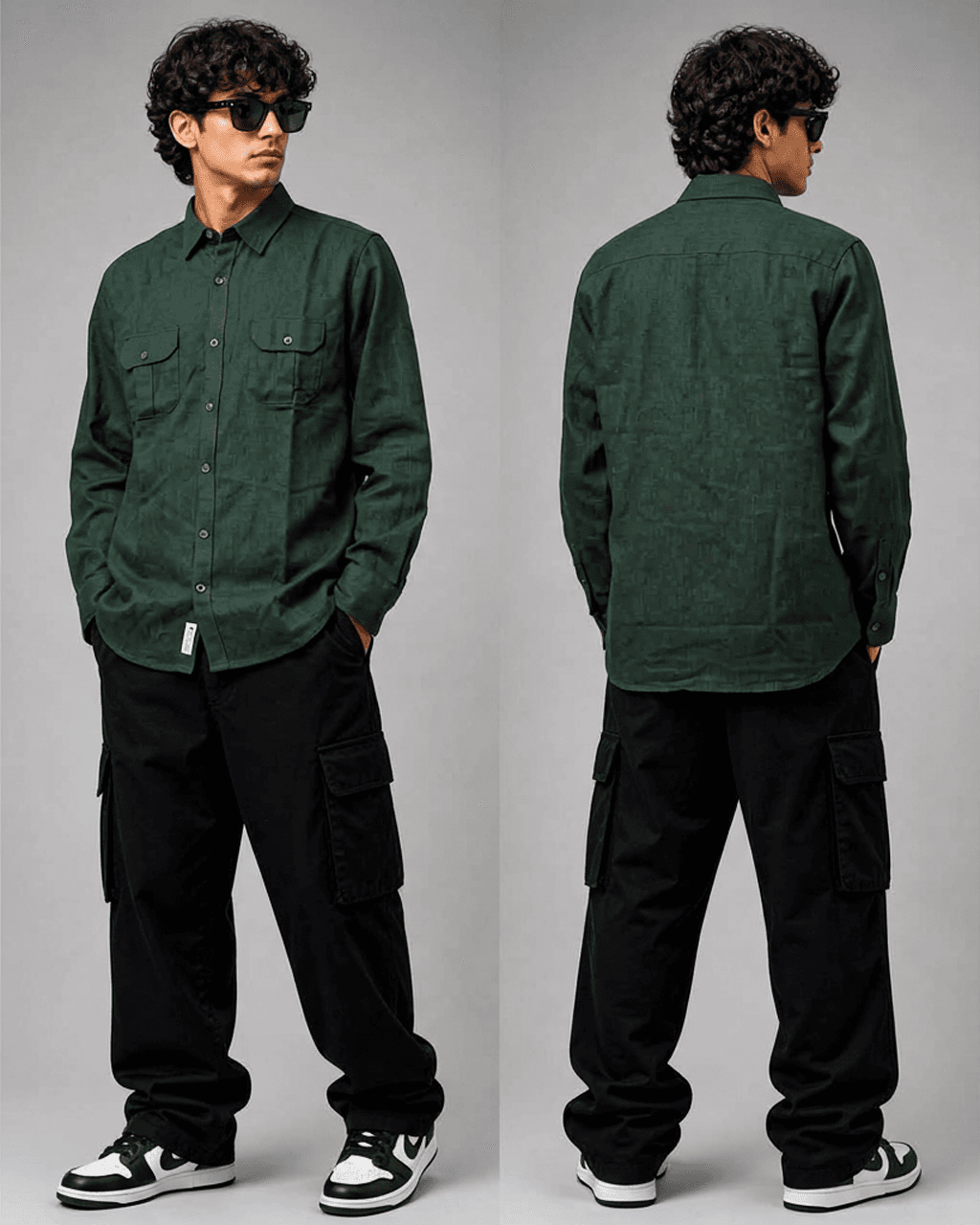 Allen Solly Men's 100% Linen Utility Shirt in Dark Green — image 2