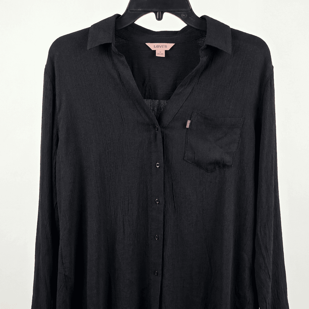 Women's Black V-Neck Long Sleeve Blouse | Relaxed Fit Tunic Top — image 2