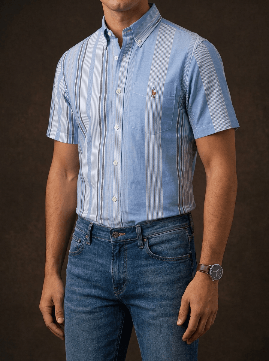 Men's Slim Fit Short-Sleeve Striped Button-Down Shirt — image 1